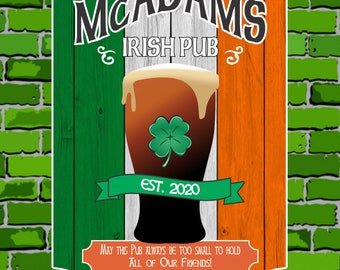 Irish Shamrock Bar Sign, Personalized Beer Pub Irish Decor Gifts, Ireland Decor, Drinking Sign for Home & Outdoor Bar Decor 12"x18"