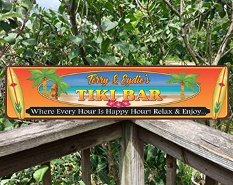 Personalized Tiki Bar Sign | Custom Tiki Sign | Tiki Bar Décor | Beach Bar Décor Sign | Welcome Sign | Tropical  Sign |Outdoor Sign 36X6