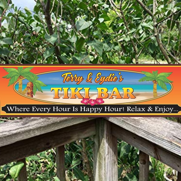 Personalized Tiki Bar Sign | Custom Tiki Sign | Tiki Bar Décor | Beach Bar Décor Sign | Welcome Sign | Tropical Hawaiian Sign |Outdoor Sign