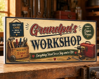 Personalized Grandpa Workshop Sign: Custom Garage Decor Gift for Grandfather