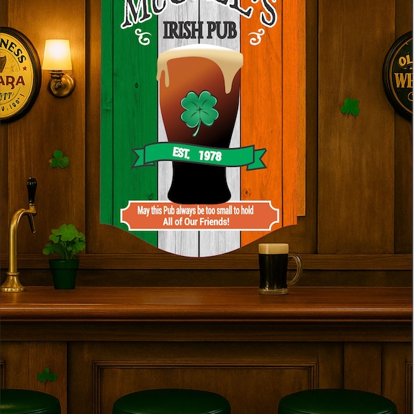 Personalized Irish Pub Sign: Custom Shamrock Bar Decor
