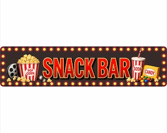 Snack Bar Sign: Home Theater Movie Room Aluminum Wall Decor