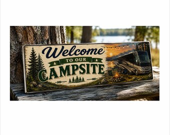 Welcome to Our Campsite Sign: RV Decor for Motorhomes, Travel Trailers, Fifth Wheels & Pop-Ups