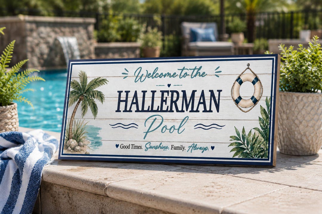 Personalized Pool Sign: Custom Backyard Pool Decor, Coastal Family ...
