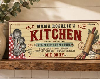 Personalized Kitchen Sign: Custom Family Name Decor, Farmhouse Wall Art, Recipe Plaque, Housewarming Gift