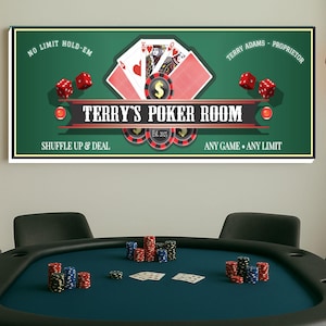 Personalized Poker Room Sign – Custom Casino Wall Art for Game Room or Bar, Any Name Card Night Decor with Playing Cards