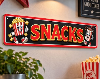 Snacks Sign: Home Theater Decor, Movie Room Concession Bar, Popcorn Gift