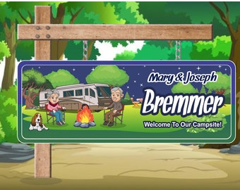Personalized RV Campsite Sign: Custom Camper & Dog Art