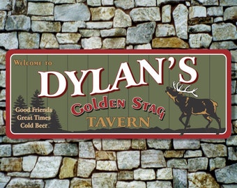 Tavern Sign, Custom Bar Sign, Rustic Sign with Bugling Elk, Custom Sign, Home Bar Decor, Cabin Decor, Rustic Decor, Personalized Sign C1255