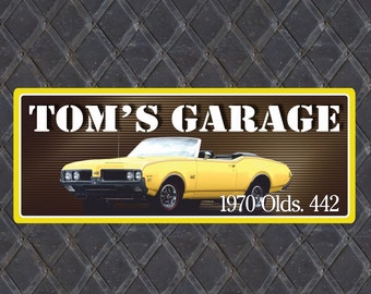 Custom Yellow 1970 Oldsmobile 442 W-30 Personalized Garage Sign, Car Lover Sign, Classic Car Sign, Vintage Car Sign, Muscle Car