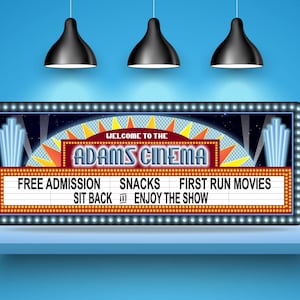 Personalized Cinema Theater Sign – Retro Movie Night Wall Decor for Home Theater