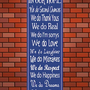 Family Rules Sign: Positive House Values, Home Decor (16”H x 5”W)