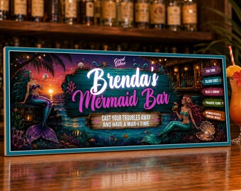 Personalized Mermaid Bar Sign: Custom Tiki Bar Decor for Beach House
