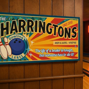 Personalized Retro Bowling Alley Sign: Custom Name Game Room Decor