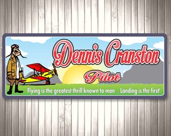 Custom Airplane Enthusiast Personalized Sign with Biplane and Pilot, Custom Aircraft Sign, Airplane Decor