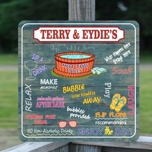 Personalized Hot Tub Rules Sign: Backyard Decor with Towel Rack