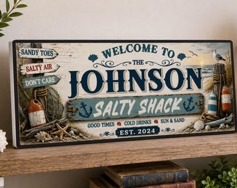 Personalized Beach House Sign: Custom Coastal Welcome Decor with Family Name