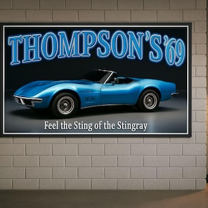 Personalized 1969 Corvette Stingray Sign: Custom Garage Wall Art