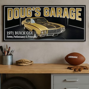 Custom Yellow and Black 1971 Buick GSX Personalized Garage Sign, Car Lover Sign, Classic Car Sign, Vintage Car Sign
