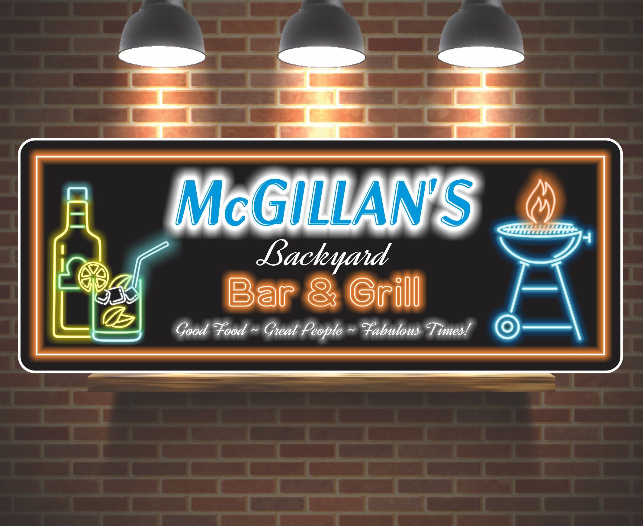 Personalized Backyard Bar and Grill Sign Neon Effect Vinyl Etsy