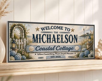 Personalized Coastal Cottage Sign: Custom Family Name Seaside Wall Decor