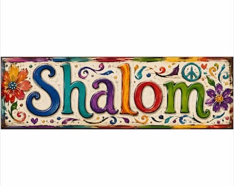 Shalom Sign: Colorful Jewish Home Decor, Boho Judaica Wall Art, Jewish Housewarming Gift