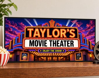 Personalized Movie Theater Sign: Custom Name Home Cinema Wall Decor