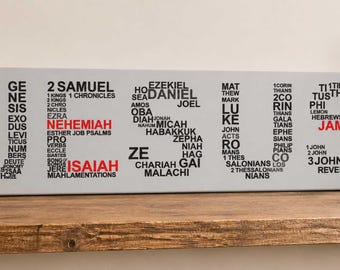 Letrero con arte de palabras de libros bíblicos: decoración de pared con versículos bíblicos