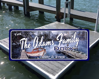 Snowy Personalized Boat Dock Sign with Red & White Boat, Dock Décor, Boat Sign, Boating Décor, Boating Gifts, Winter Decor