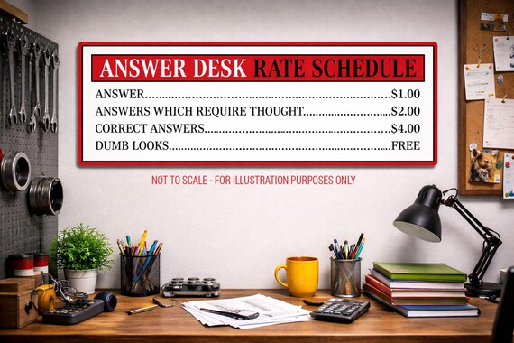 Funny Office Sign: Answer Desk Rate Schedule Humor Decor
