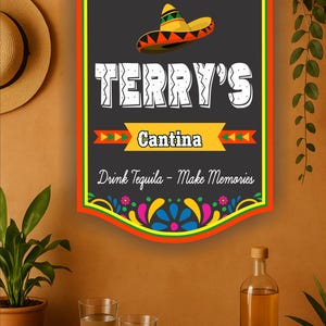 Personalized Cantina Sign – Custom Mexican Bar Wall Art with Sombrero, Tequila Quote Decor for Home Bar or Patio, Fiesta Gift