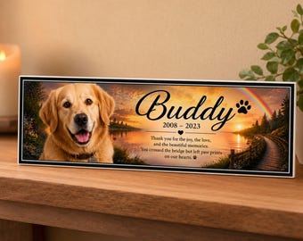 Personalized Dog Memorial Sign: Custom Photo Rainbow Bridge Gift for Dog Loss