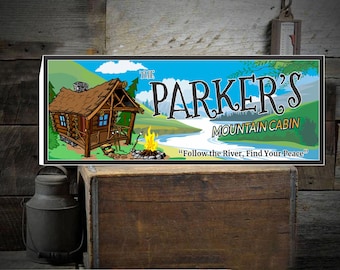Personalized Mountain Cabin Sign: Rustic Family Name Wall Art