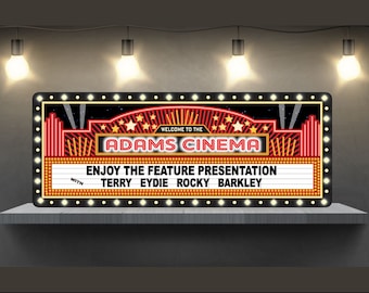 Custom Home Theater Sign | Personalized Movie Theatre Sign | Theater Room Decor Theater Decor, |Movie Marquee Sign | Cinema Signs 48"x20"