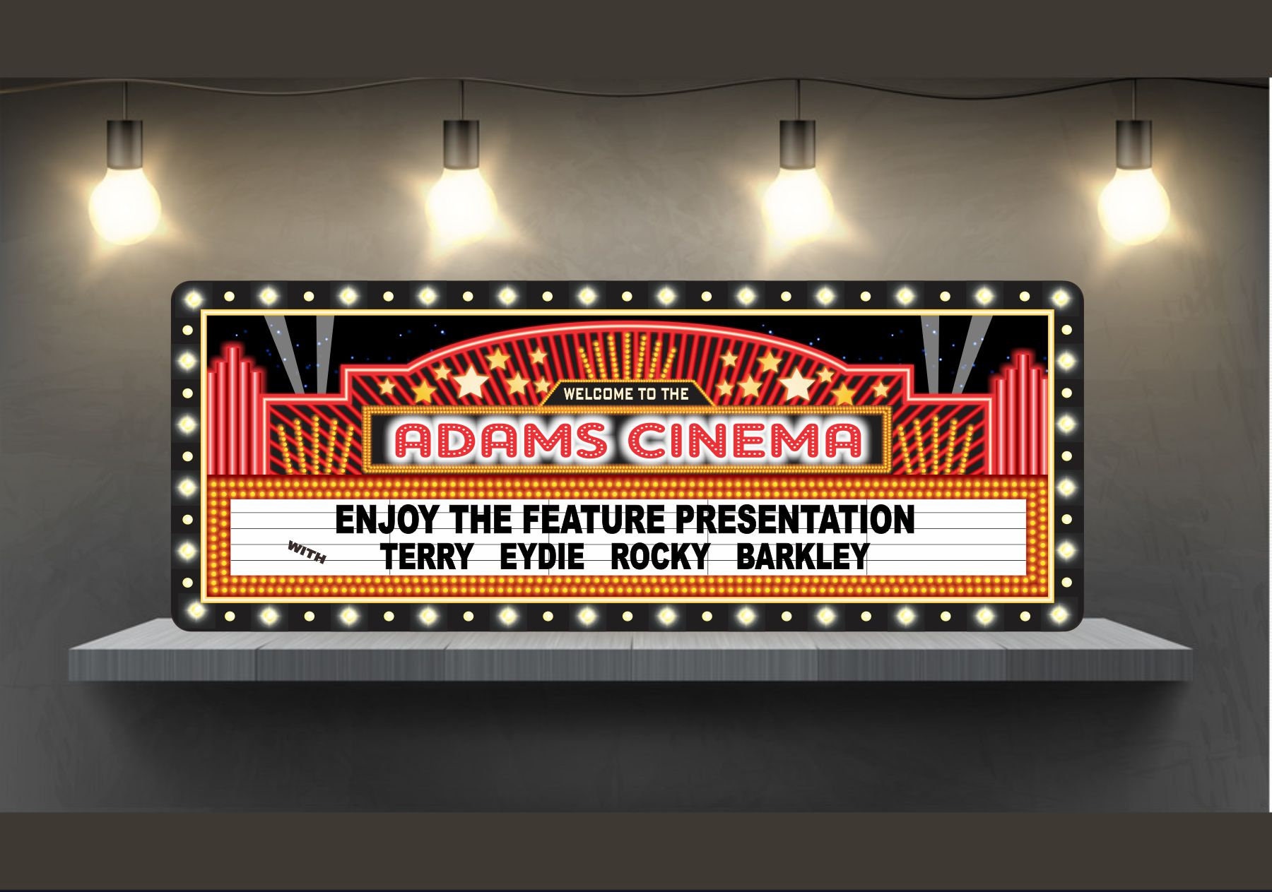 Personalized Marquee Theater Sign with Faux Neon Light Border Etsy