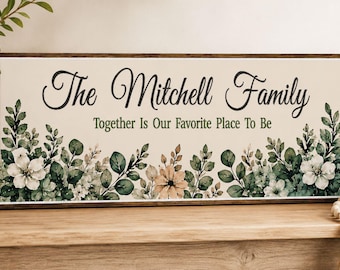 Letrero familiar personalizado: Decoración de pared floral personalizada con el nombre de la familia.