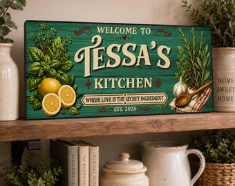Personalized Kitchen Sign: Custom Family Kitchen Decor, Farmhouse Wall Art Gift