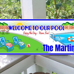 Personalized Pool Sign – Custom Backyard Swimming Pool Decor for Family Fun, Welcome Sign for Patio or Cabana