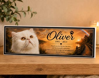 Personalized Cat Memorial Sign: Custom Photo Rainbow Bridge Gift for Cat Loss