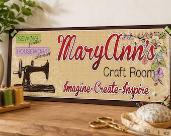 Letrero personalizado para taller de manualidades: Decoración personalizada para cuarto de costura