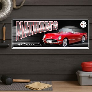 Personalized 1955 Corvette Sign: Classic Car Garage Wall Art