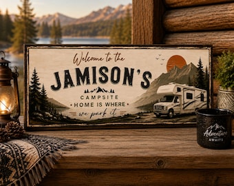 Letrero personalizado para camping: Decoración personalizada para caravanas y autocaravanas, Arte mural familiar para caravanas