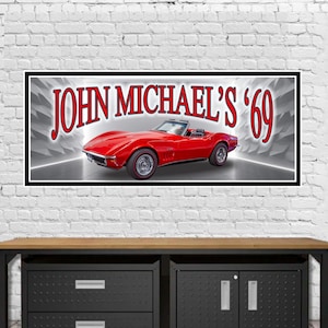 Personalized 1969 Corvette Stingray Garage Sign: Classic Car Man Cave Decor