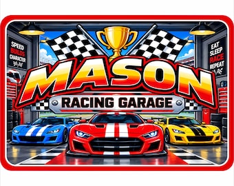 Personalized Race Car Sign: Custom Kids Room Door Sign