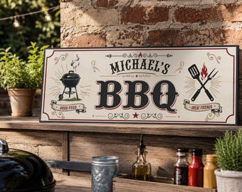 Letrero personalizado para barbacoa: Decoración personalizada para parrillas de exterior, arte de pared para barbacoas en el patio trasero.