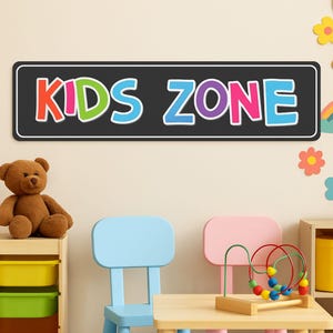 Kids Zone Aluminum Sign – Bright Playroom Decor for Kids’ Spaces