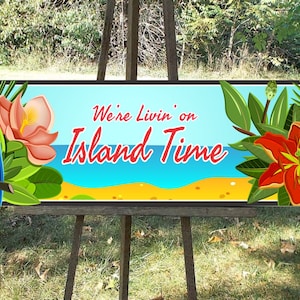 Livin’ on Island Time Tropical Wall Sign Parrot Wall Art Beach House Sign or Tiki Bar Decor
