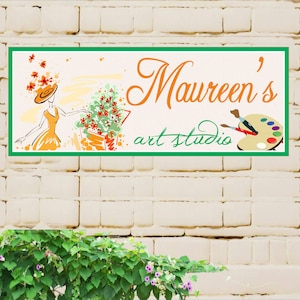 Personalized Art Studio Sign – Custom Artist Wall Decor with Name, Elegant Brush & Palette Design, Creative Gift for Painter or Crafter