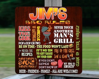 Personalized BBQ Rules Sign: Funny Backyard Wall Art Plaque