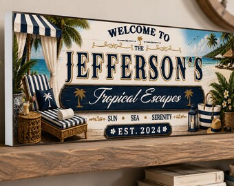 Personalized Beach House Sign: Custom Tropical Escape Decor for Patio or Vacation Home